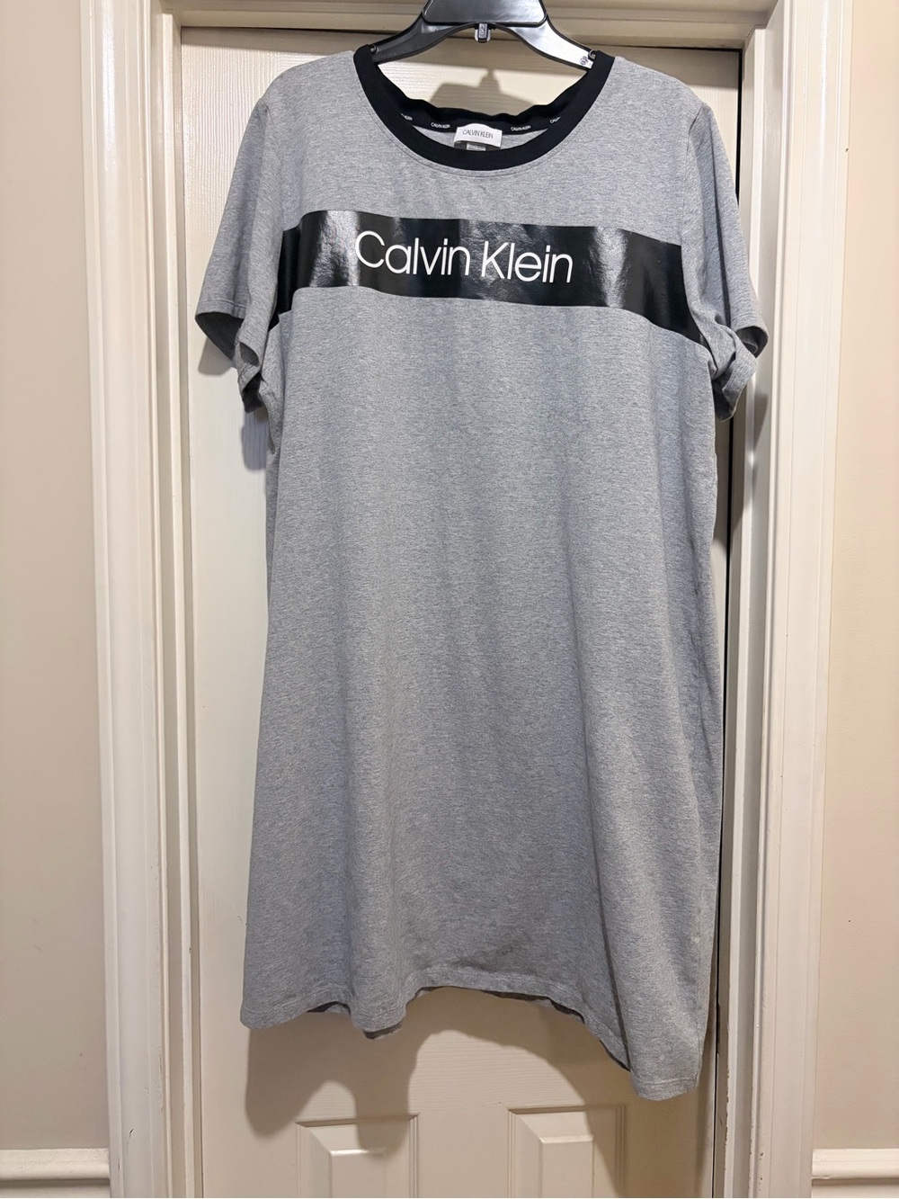 Calvin Klein Light Gray Midi Tee Dress with Black Logo Band